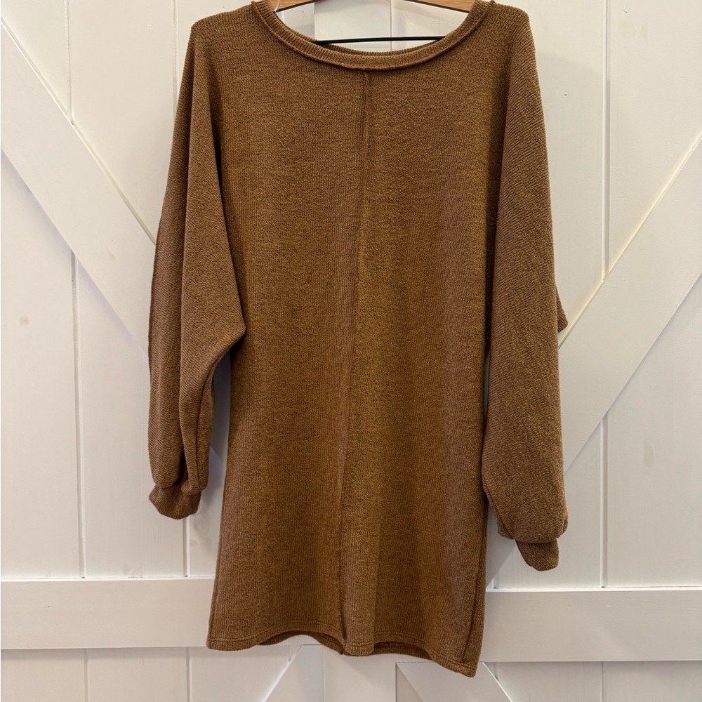 Peach Love California Soft Brown Sweater Dress with Oversized Sleeves